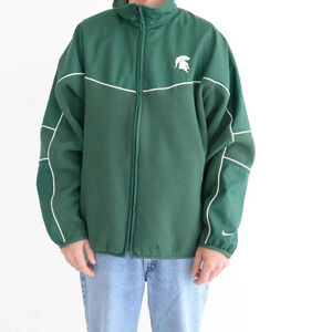 Vintage 90S Russell Athletic Green & White 100% Nylon Lined Zip Up Sports Jacket